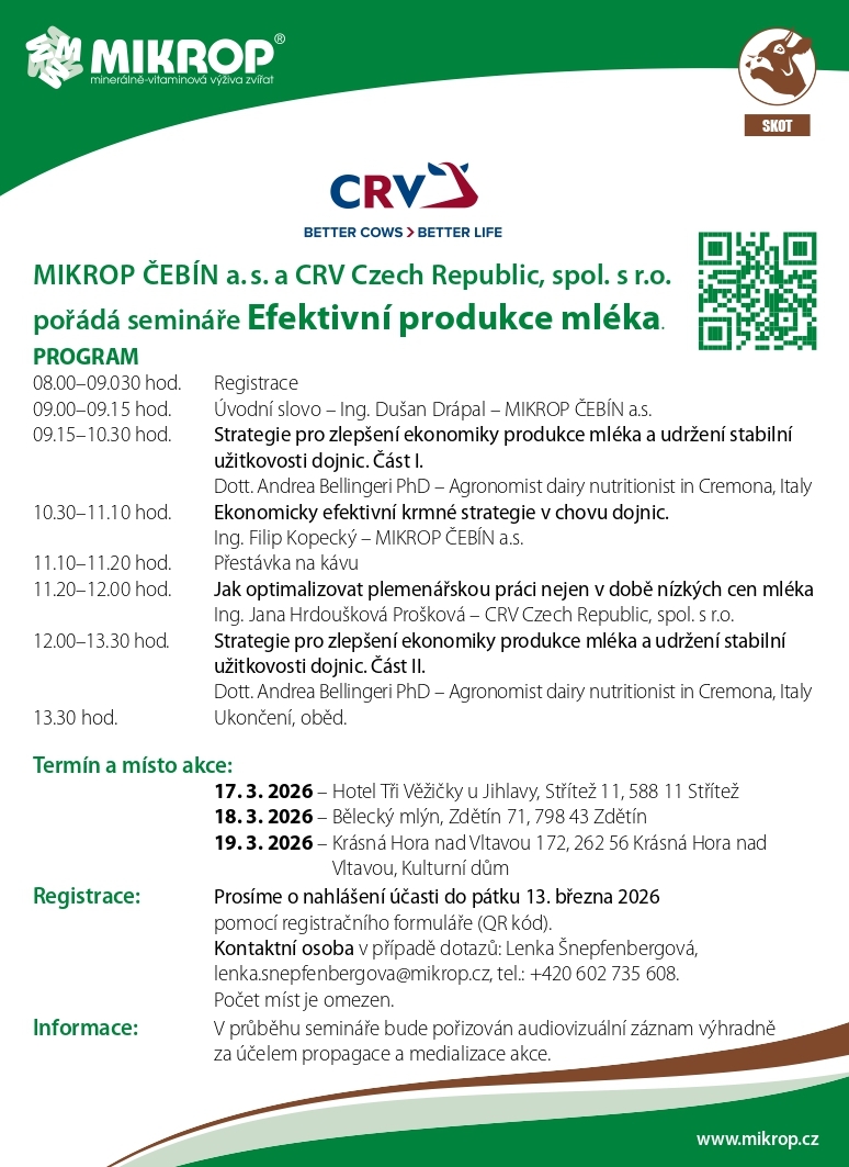 Pozvánka na semináře Efektivní produkce mléka