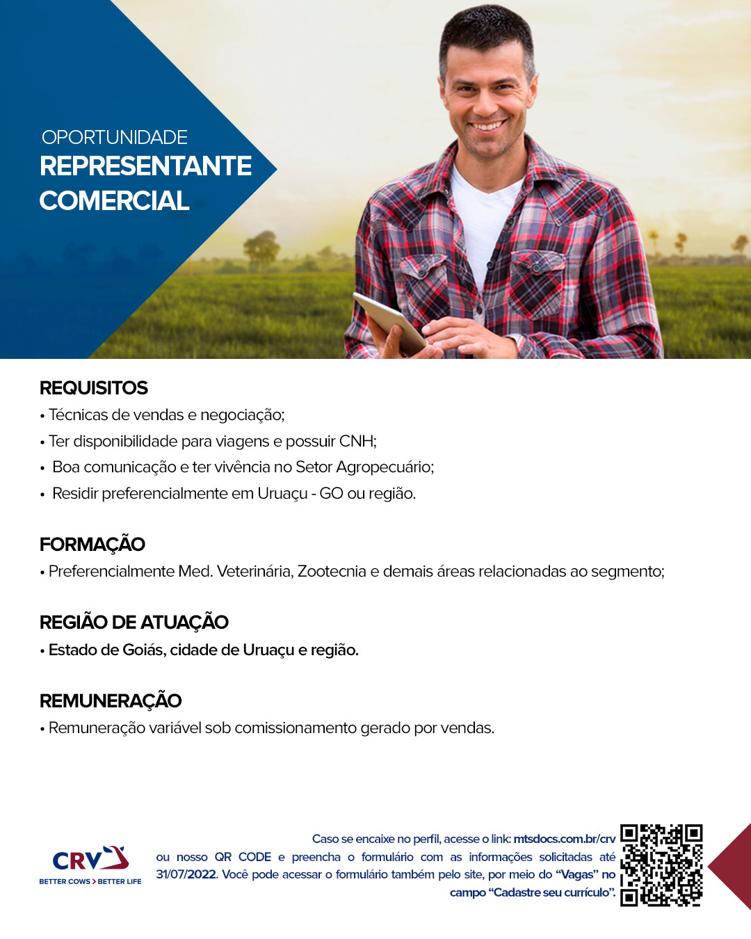 Vaga Representante Comercial Uruaçu-GO